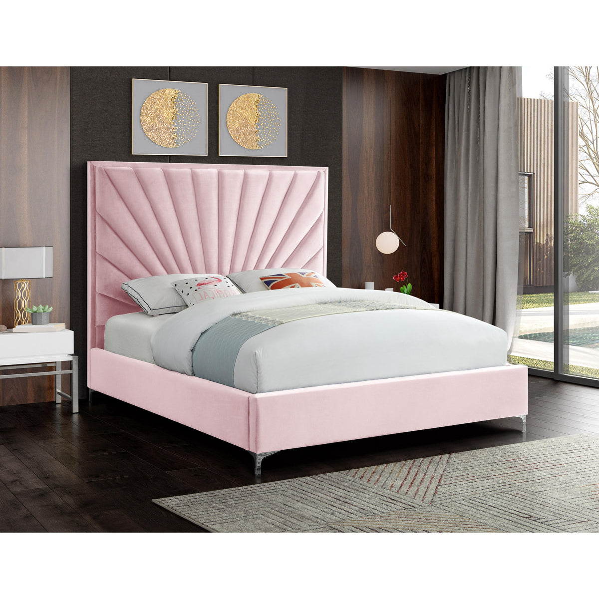 Meridian Eclipse Pink Velvet Full Bed
