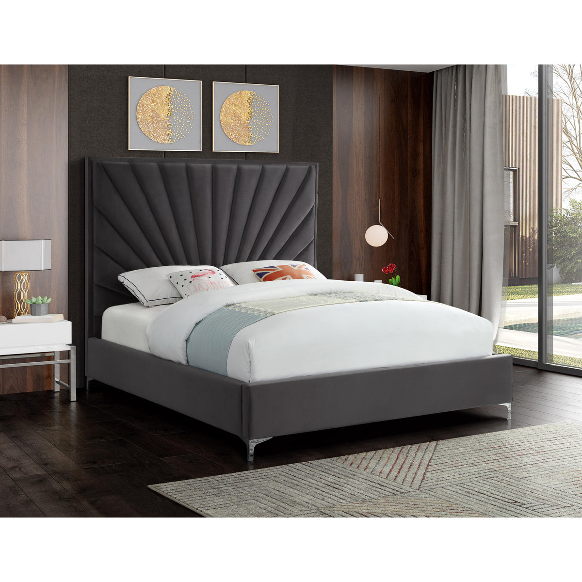 Meridian Eclipse Grey Velvet King Bed