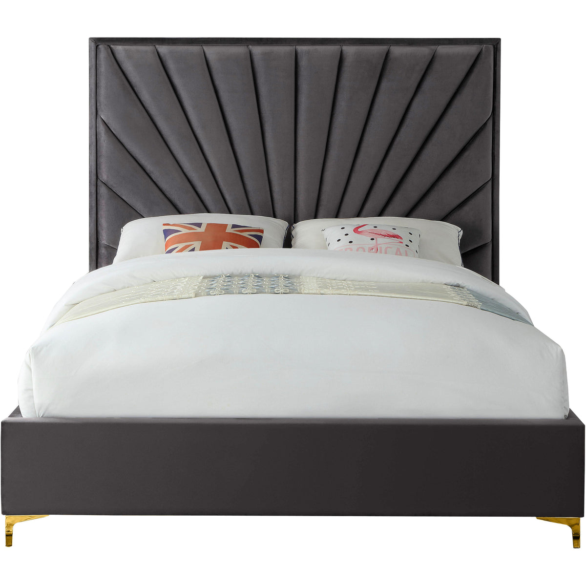 Meridian Eclipse Grey Velvet Queen Bed