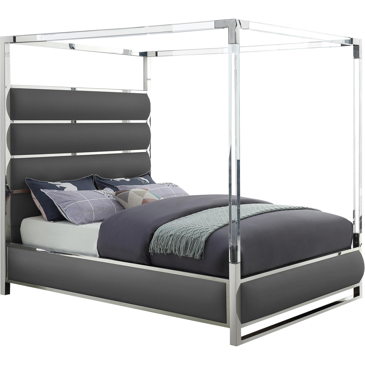 Meridian Encore Grey Vegan Leather Queen Bed (4 Boxes)