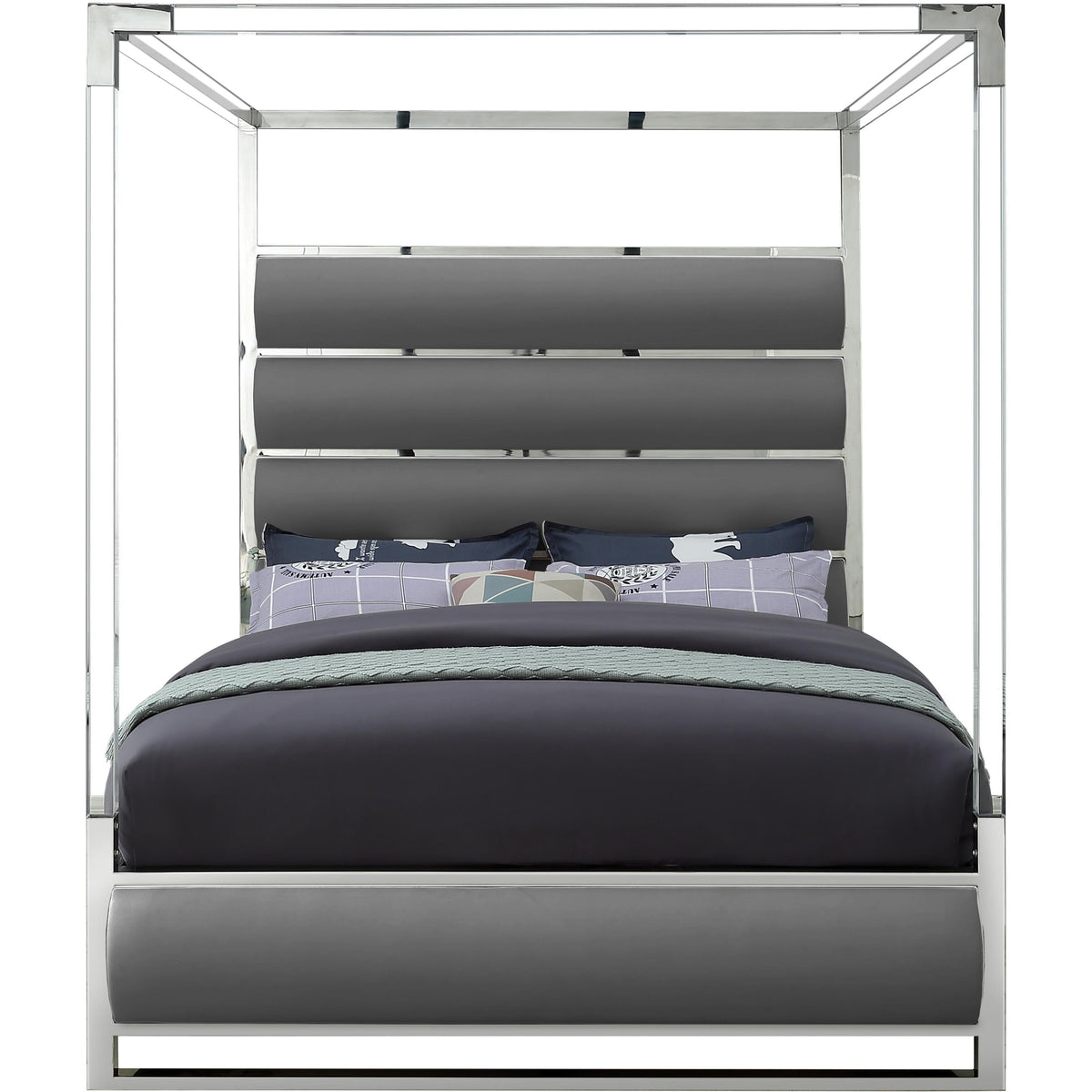 Meridian Encore Grey Vegan Leather Queen Bed (4 Boxes)