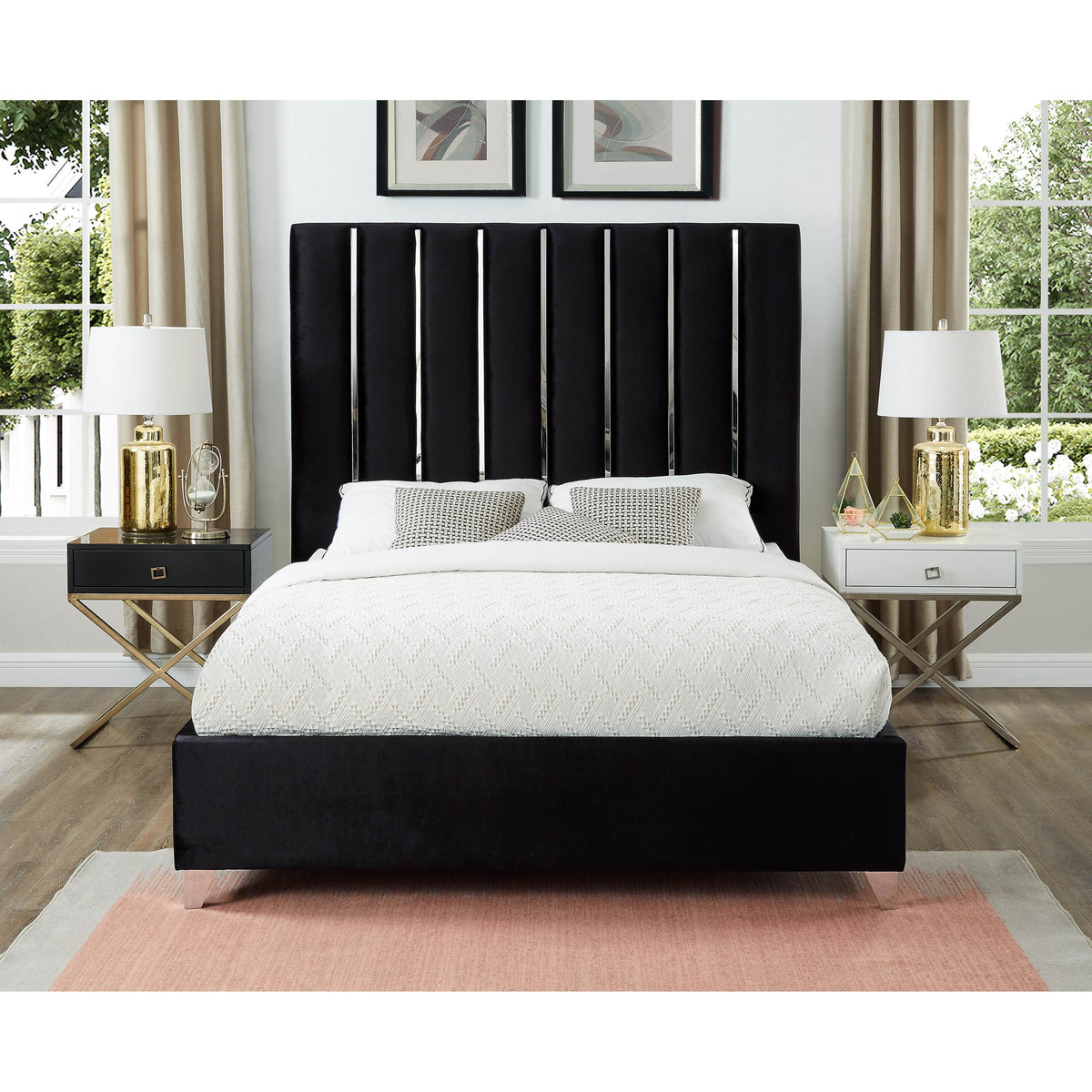 Meridian Enzo Black Velvet Full Bed