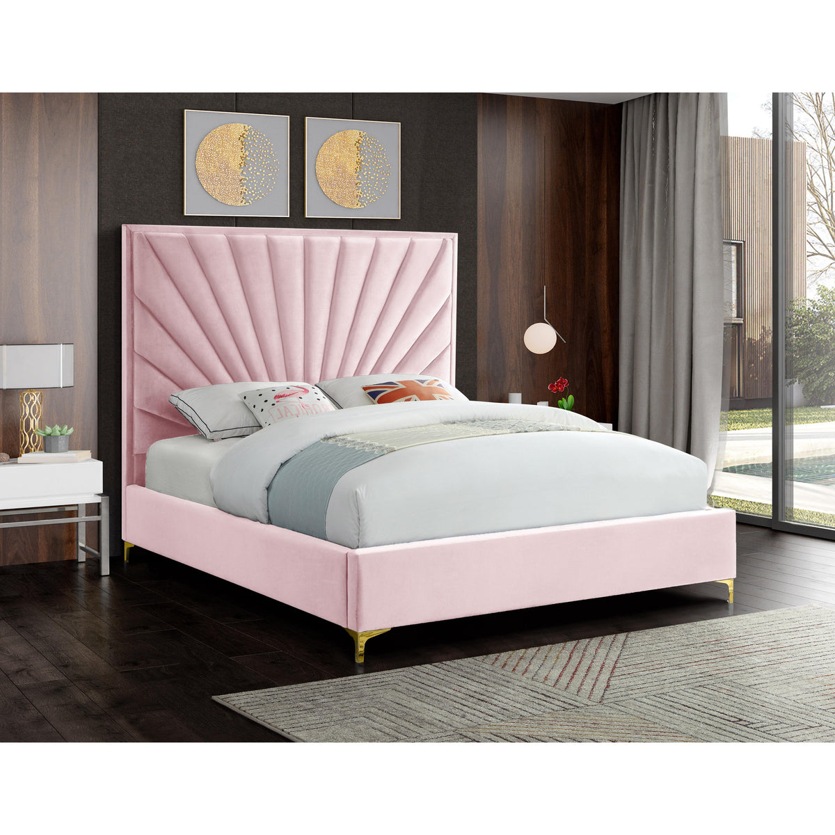 Meridian Eclipse Pink Velvet Queen Bed