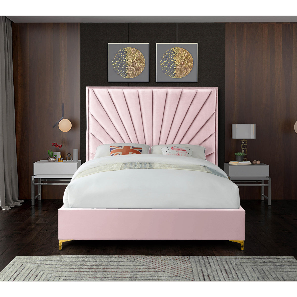 Meridian Eclipse Pink Velvet Queen Bed