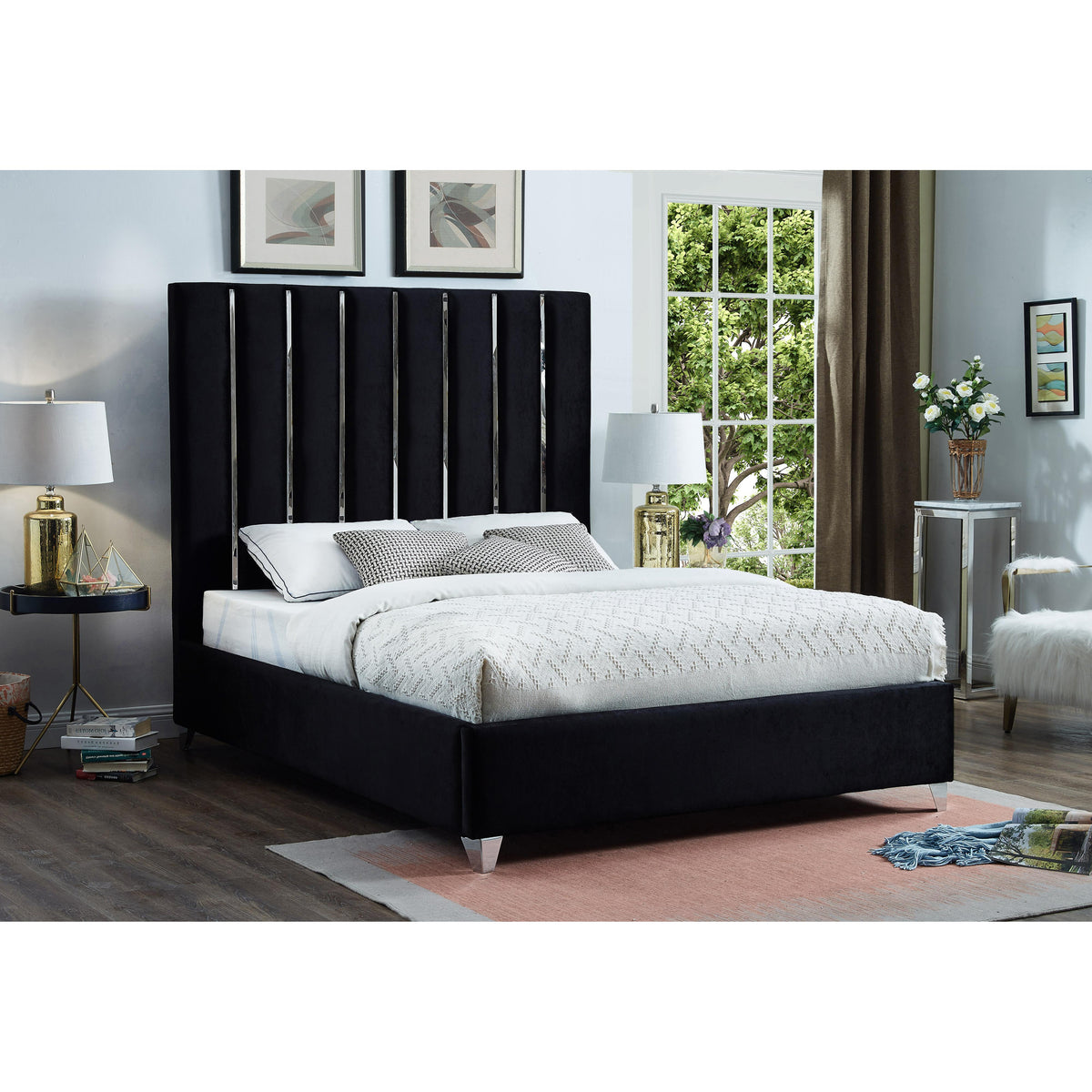 Meridian Enzo Black Velvet Queen Bed