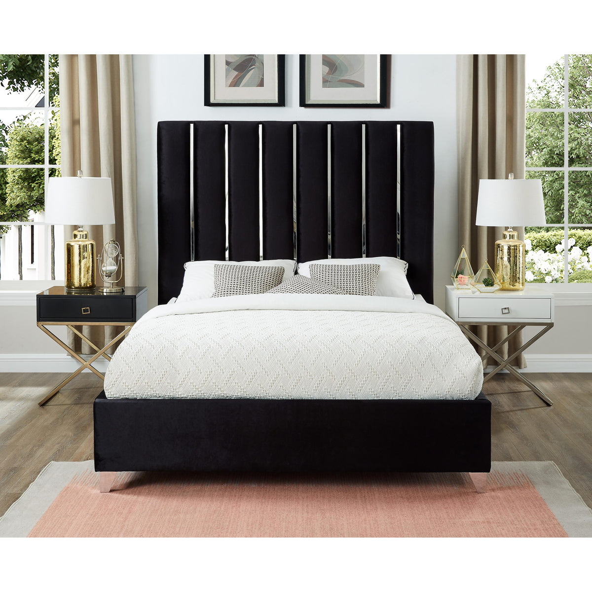 Meridian Enzo Black Velvet Queen Bed