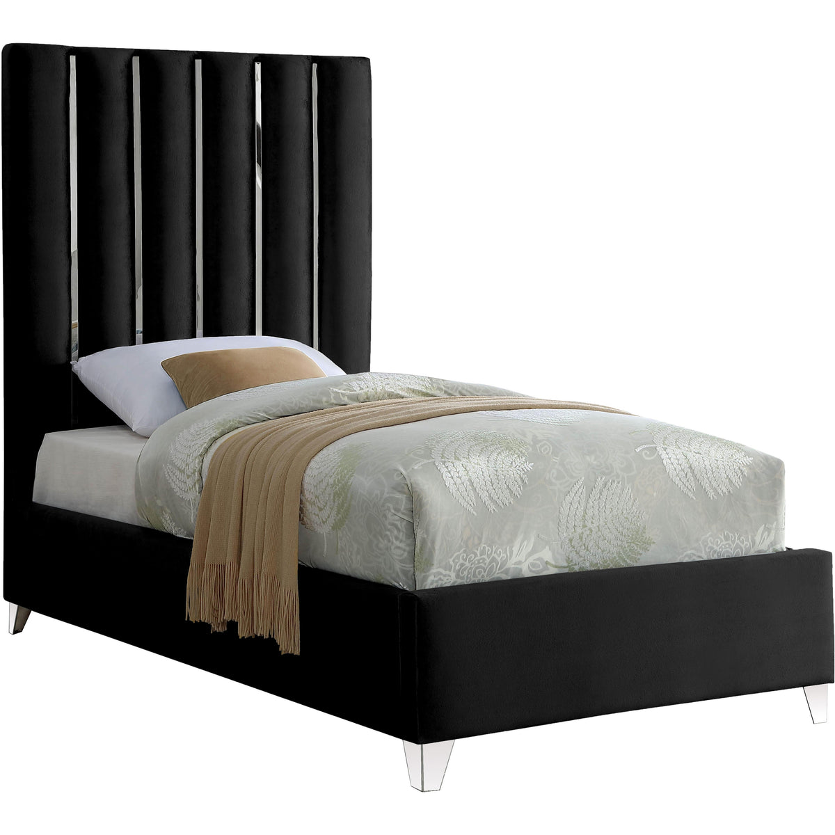 Meridian Enzo Black Velvet Twin Bed