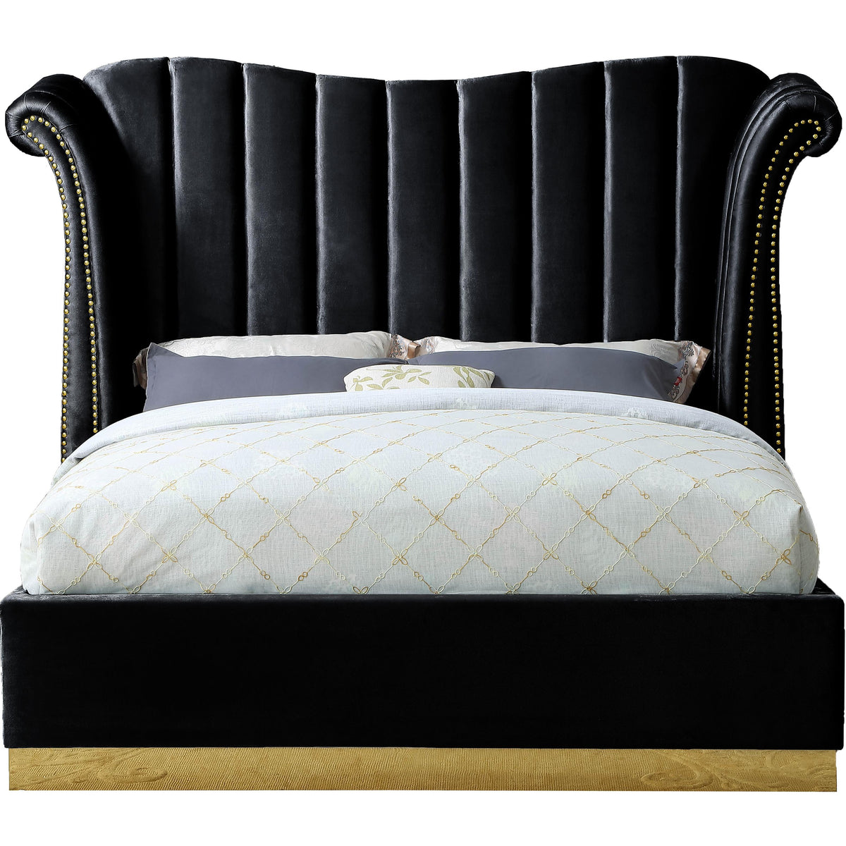 Meridian Flora Black Velvet King Bed (3 Boxes)