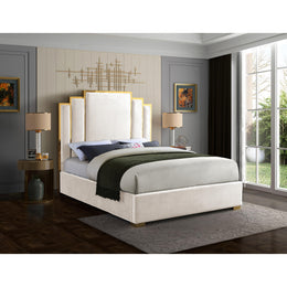 Meridian Hugo Cream Velvet Queen Bed