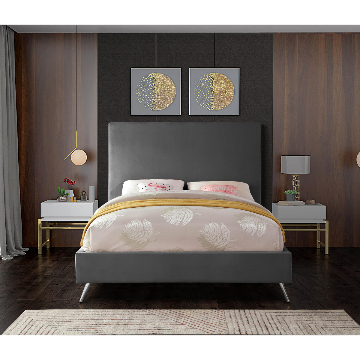 Meridian Jasmine Grey Velvet Full Bed