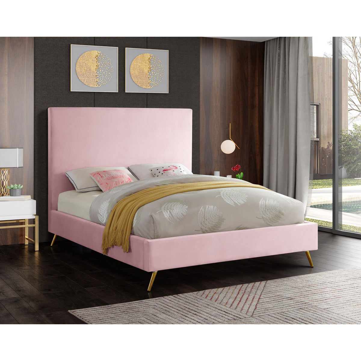 Meridian Jasmine Pink Velvet Full Bed
