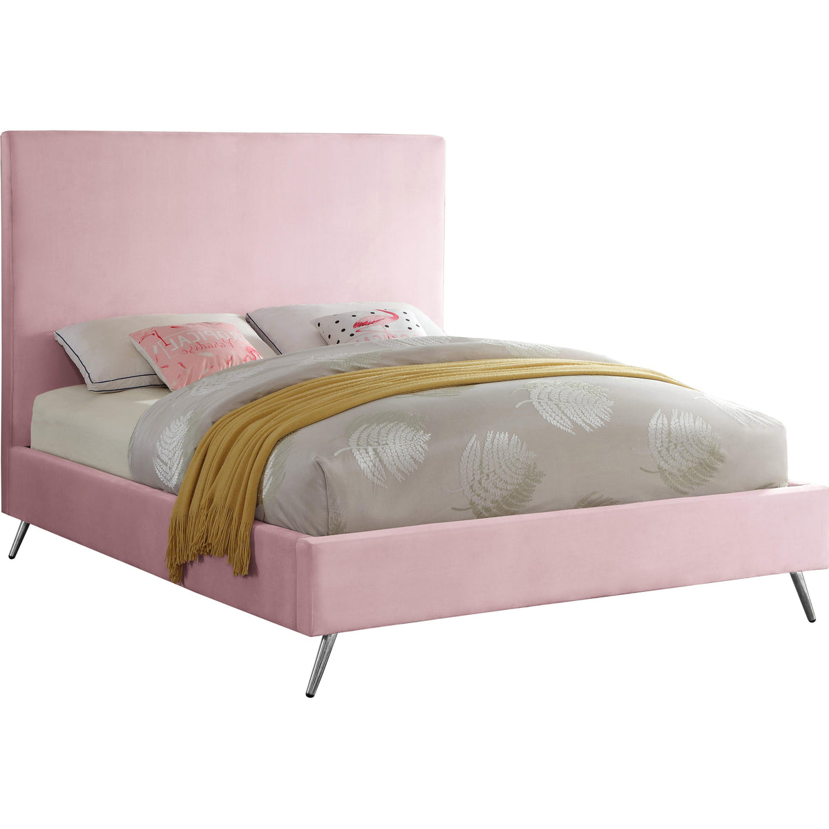 Meridian Jasmine Pink Velvet Queen Bed