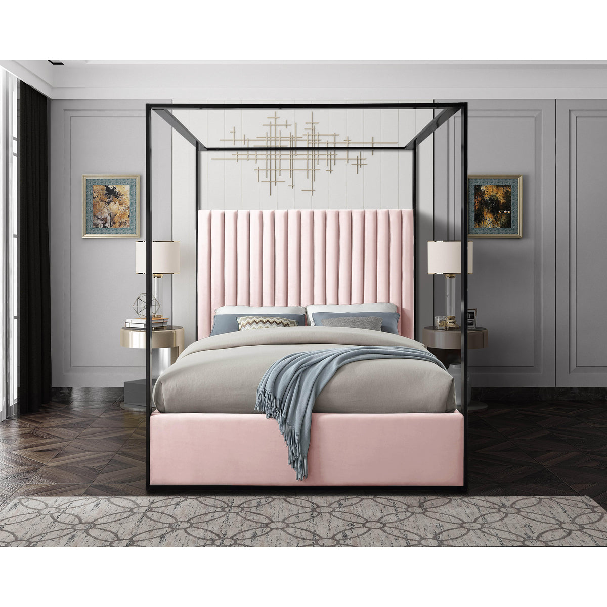 Meridian Jax Pink Velvet Queen Bed