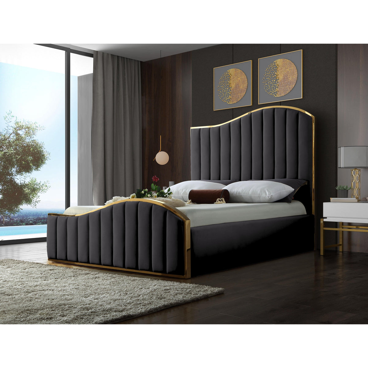 Meridian Jolie Grey Velvet King Bed (3 Boxes)