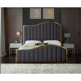 Meridian Jolie Grey Velvet Queen Bed (3 Boxes)