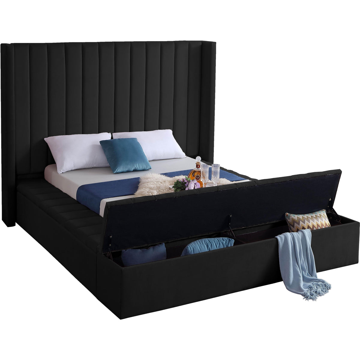 Meridian Kiki Black Velvet Full Bed (3 Boxes)