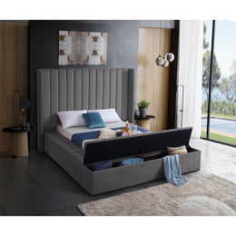 Meridian Kiki Grey Velvet King Bed (3 Boxes)