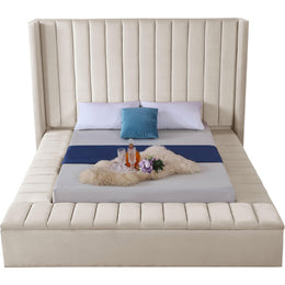 Meridian Kiki Cream Velvet Queen Bed (3 Boxes)