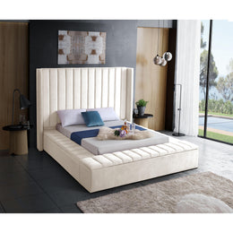 Meridian Kiki Cream Velvet Queen Bed (3 Boxes)
