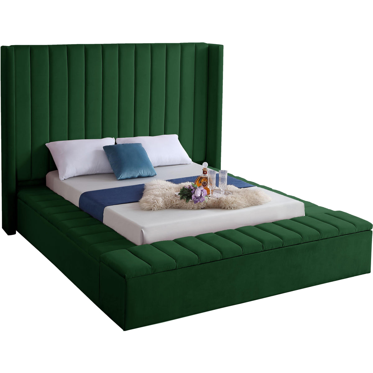 Meridian Kiki Green Velvet Queen Bed (3 Boxes)