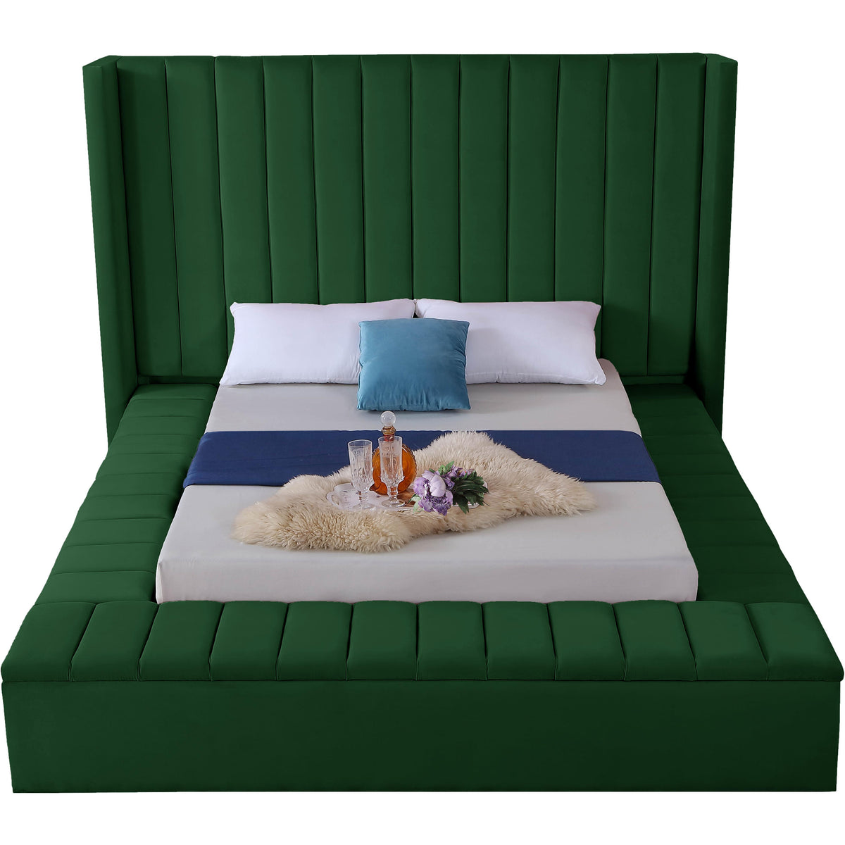 Meridian Kiki Green Velvet Queen Bed (3 Boxes)