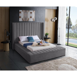 Meridian Kiki Grey Velvet Queen Bed (3 Boxes)