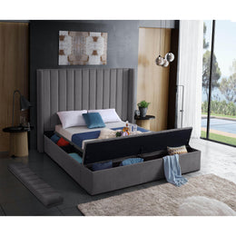 Meridian Kiki Grey Velvet Queen Bed (3 Boxes)