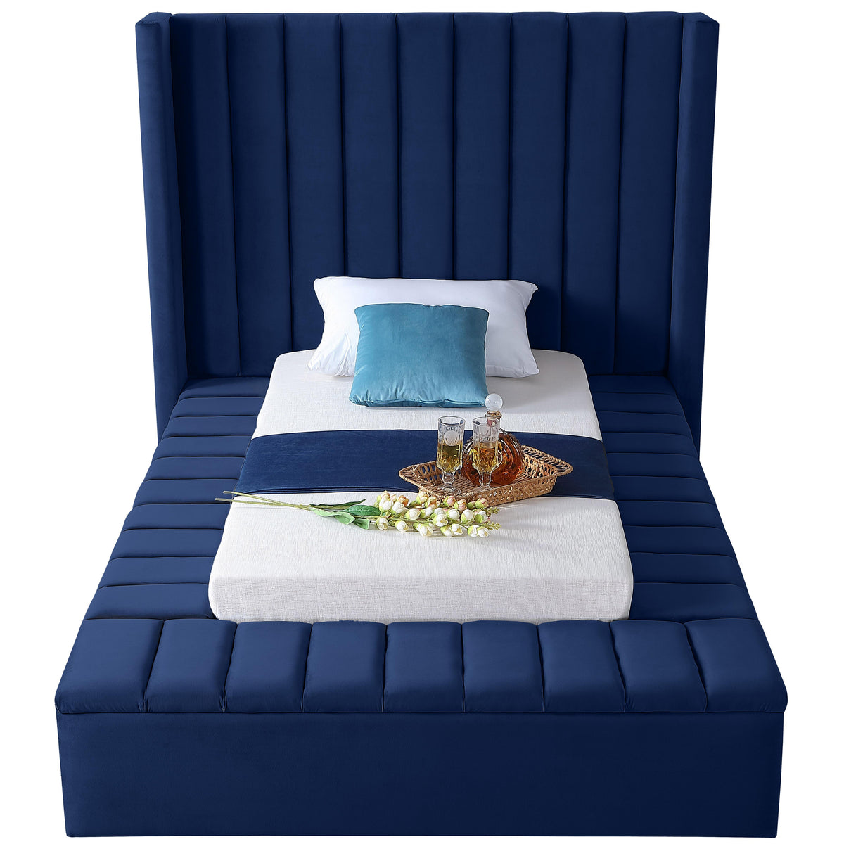 Meridian Kiki Navy Velvet Twin Bed (3 Boxes)