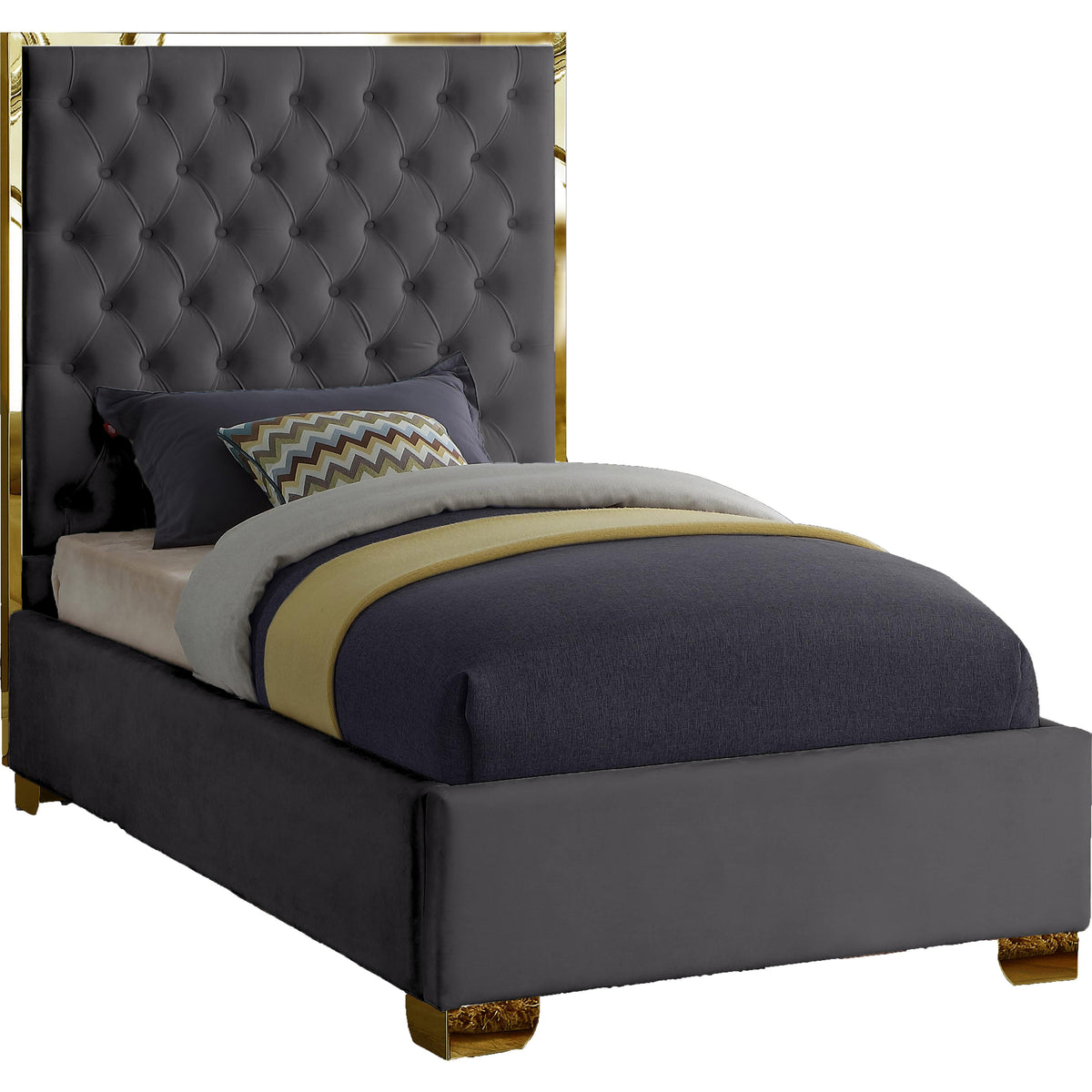Meridian Lana Grey Velvet Twin Bed