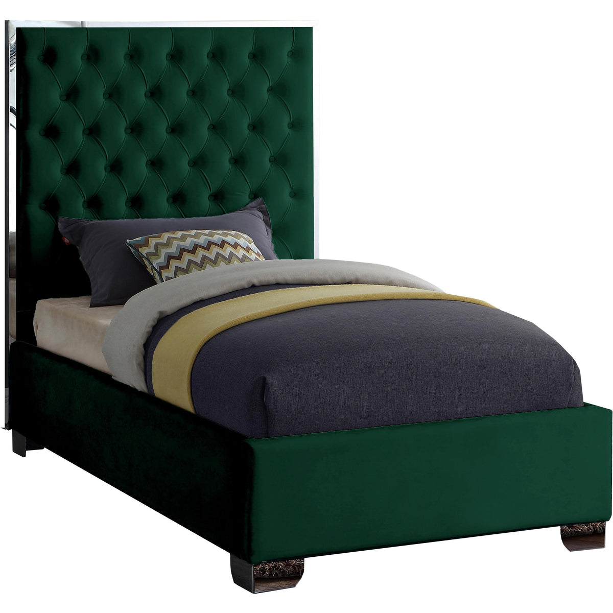 Meridian Lexi Green Velvet Twin Bed