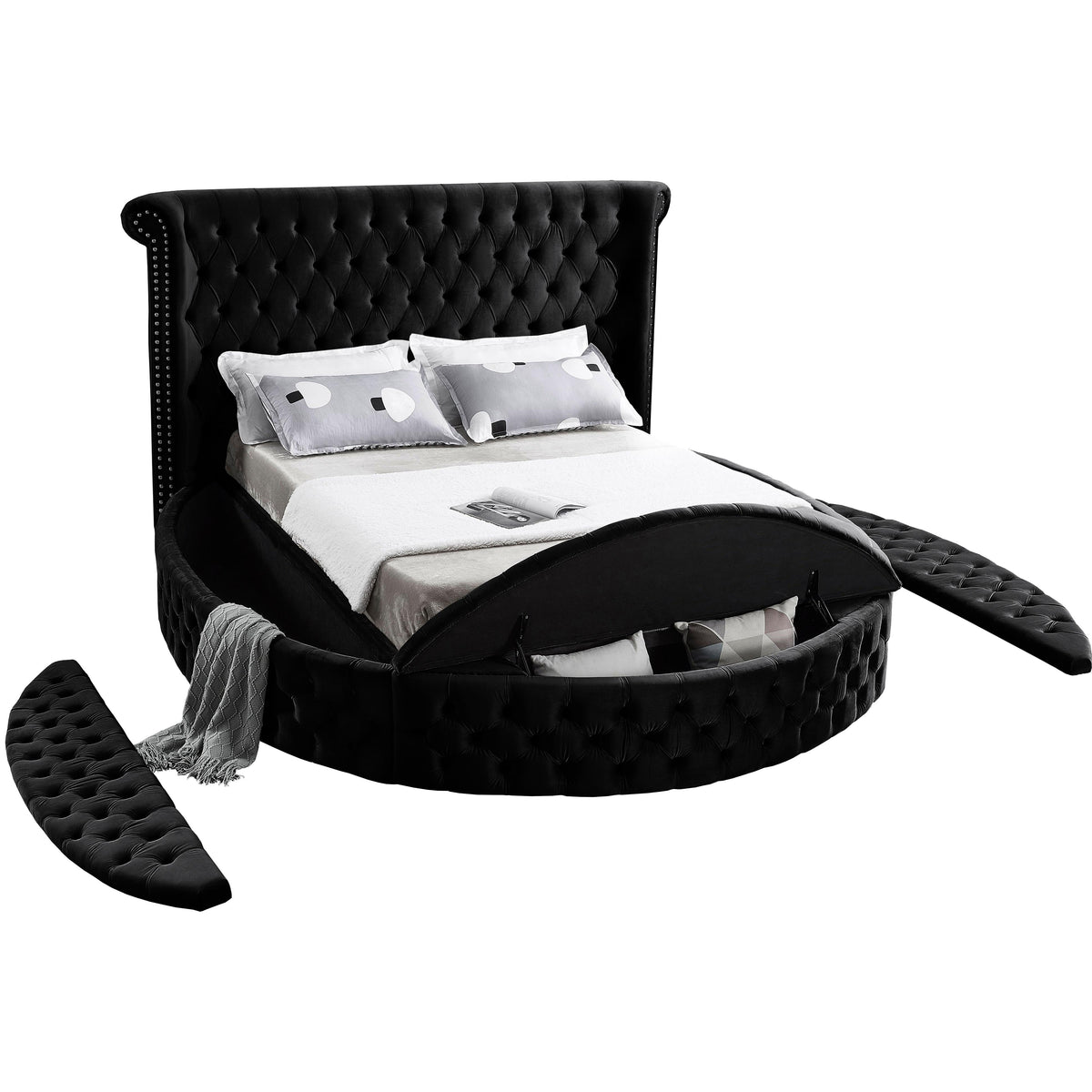 Meridian Luxus Black Velvet Full Bed (3 Boxes)