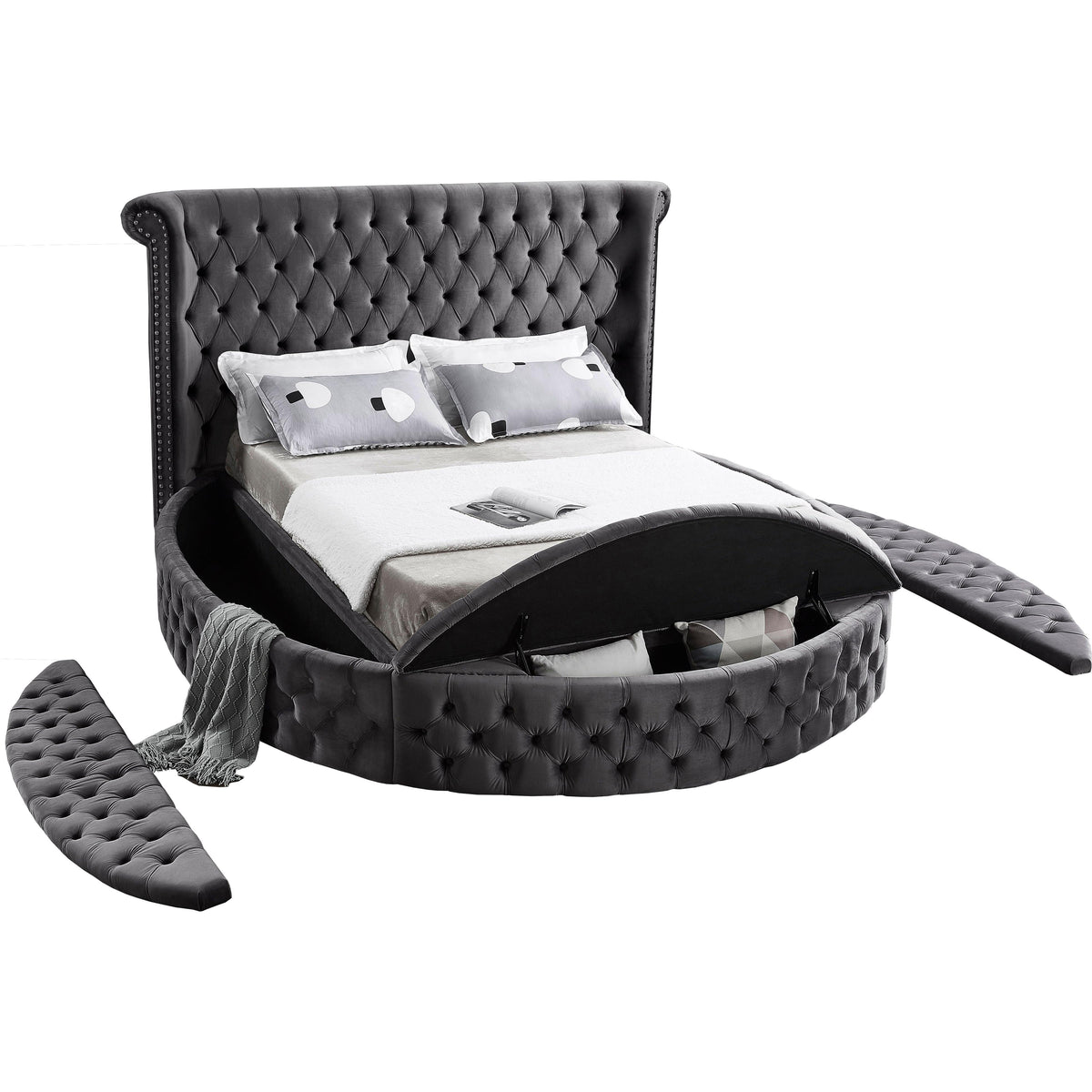 Meridian Luxus Grey Velvet Full Bed (3 Boxes)
