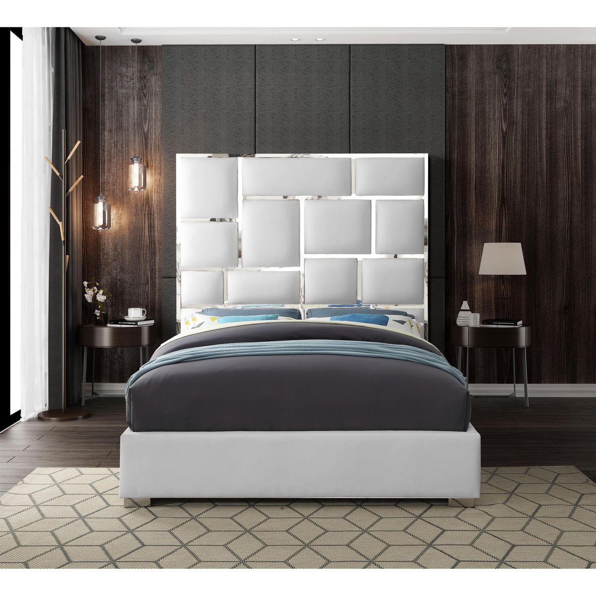 Meridian Milan White Vegan Leather Queen Bed