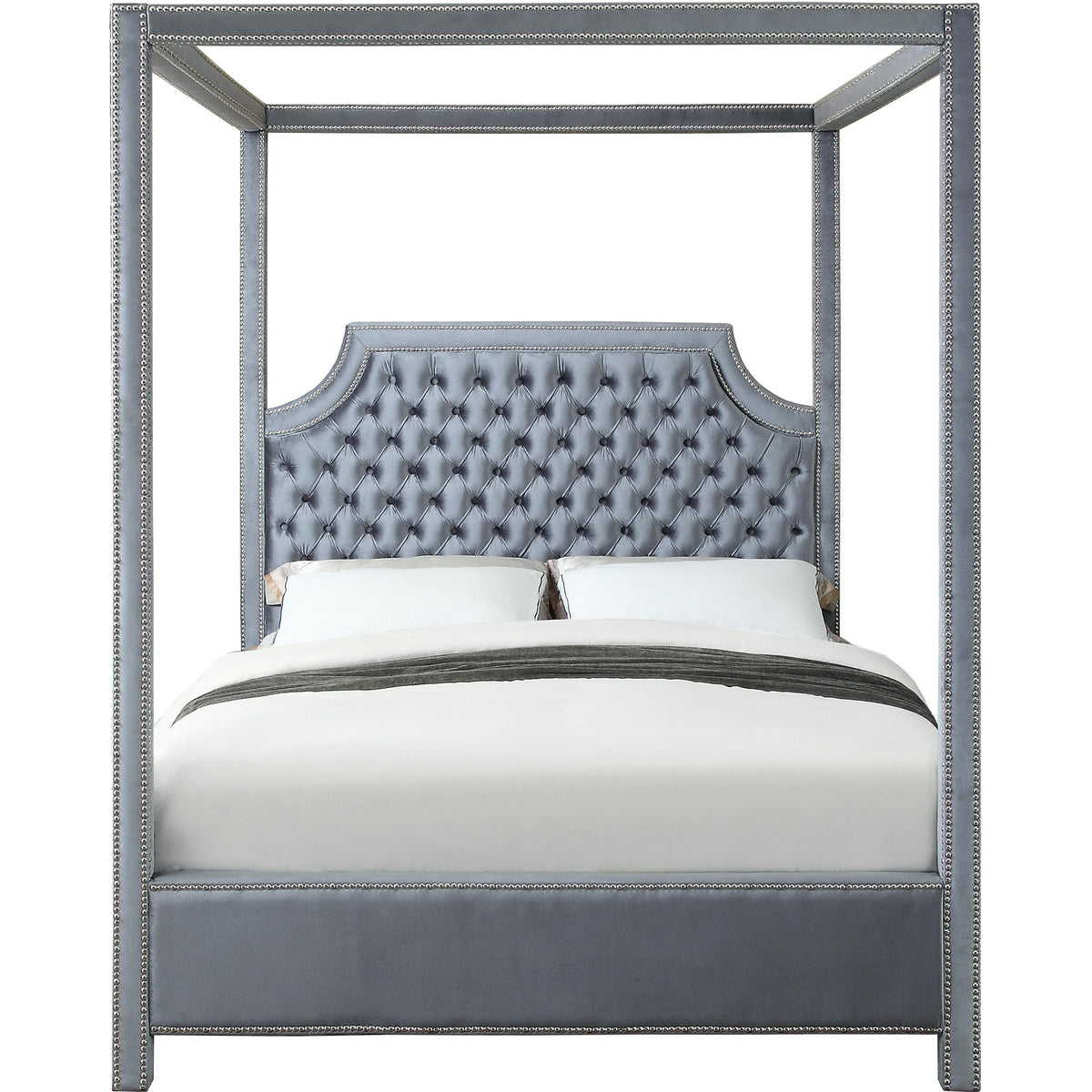 Meridian Rowan Grey Velvet Queen Bed (3 Boxes)