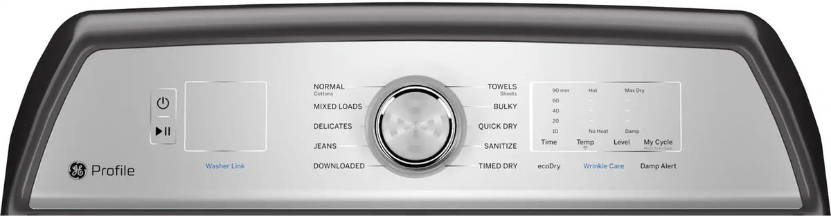 Package - GE Profile - 5.0 Cu. Ft. High Efficiency Smart Top Load Washer with Smarter Wash Technology, Easier Reach & Microban Technology and 7.4 Cu. Ft. Smart Electric Dryer with Sanitize Cycle and Sensor Dry - Diamond Gray