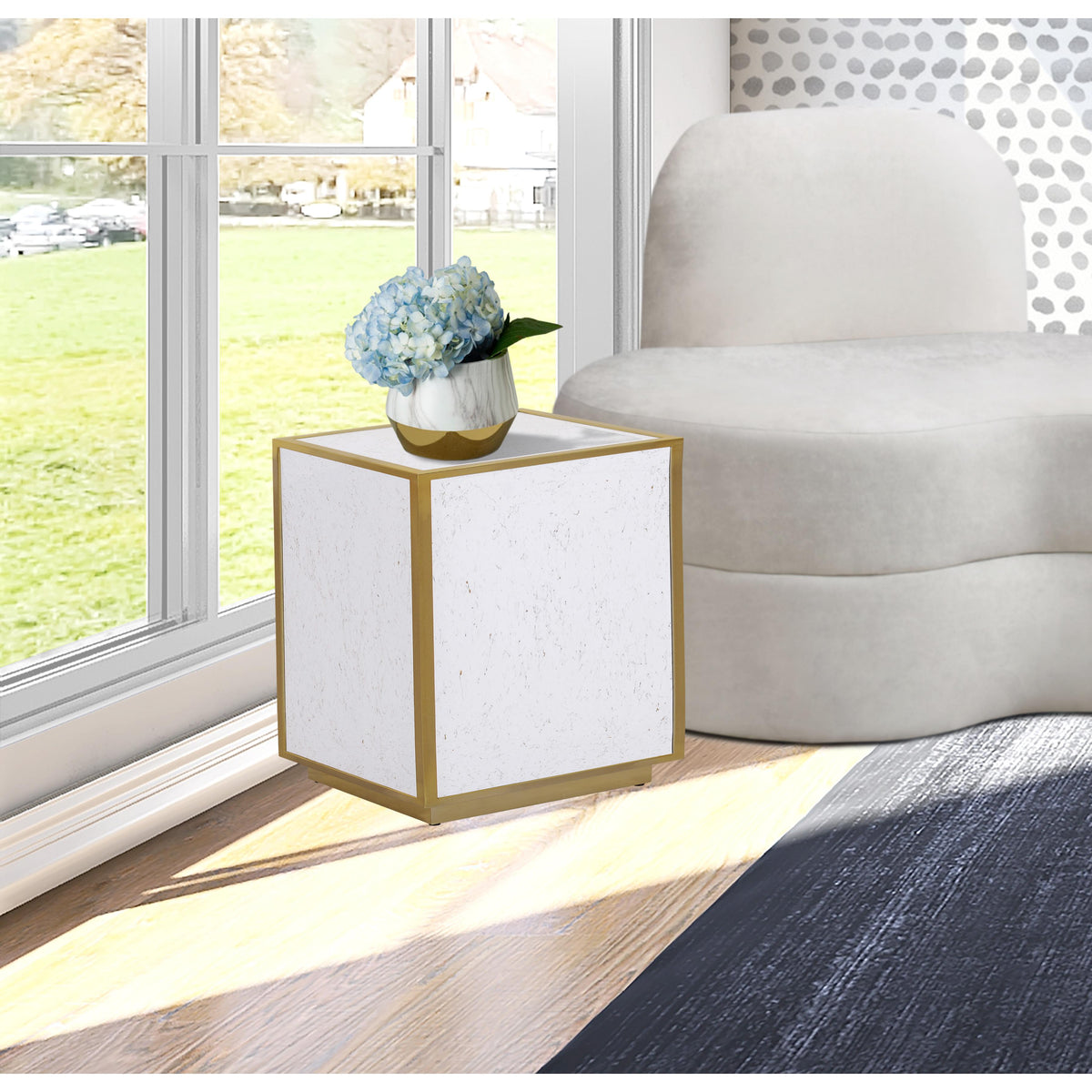 Meridian Glitz White Faux Marble End Table