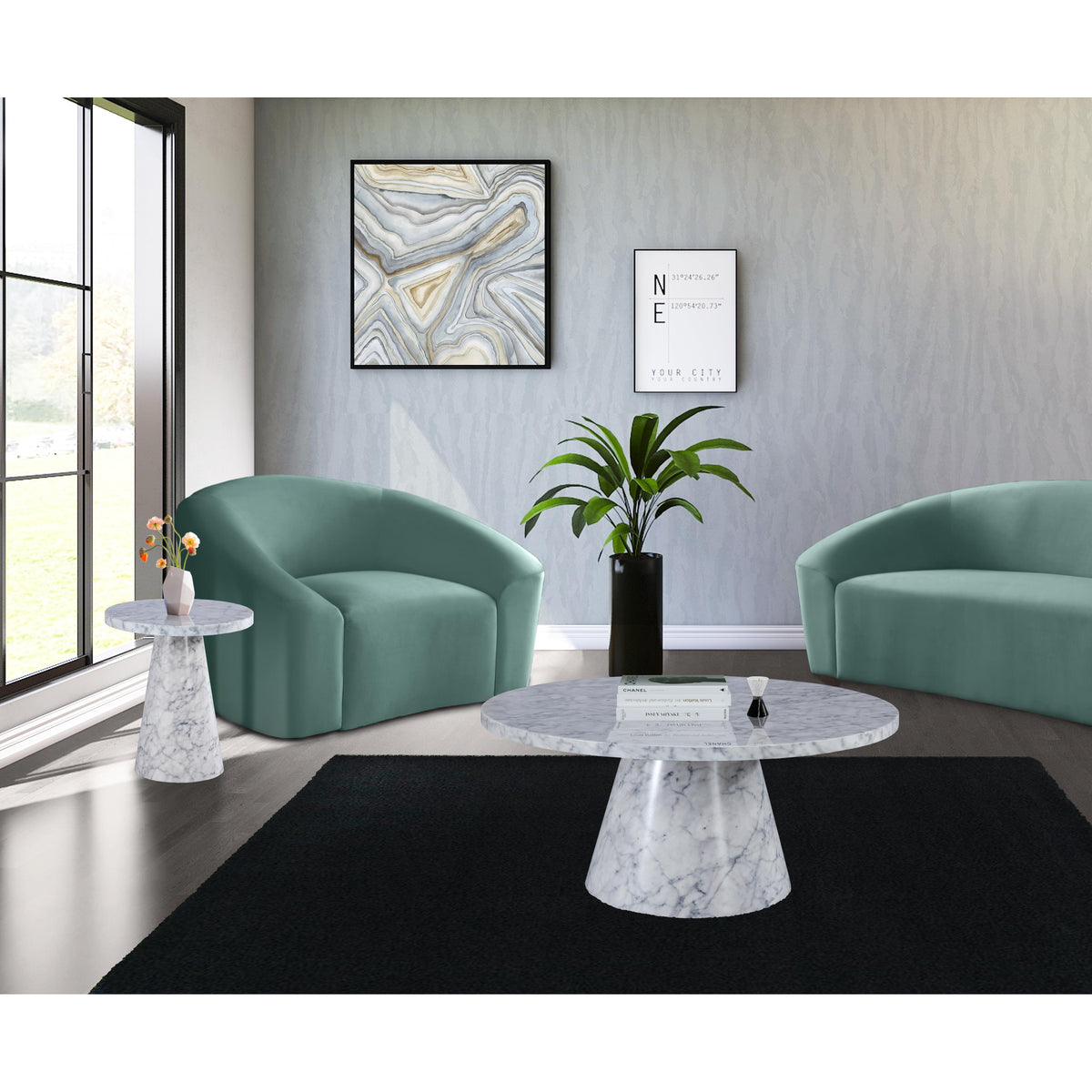 Meridian Omni White Faux Marble Coffee Table