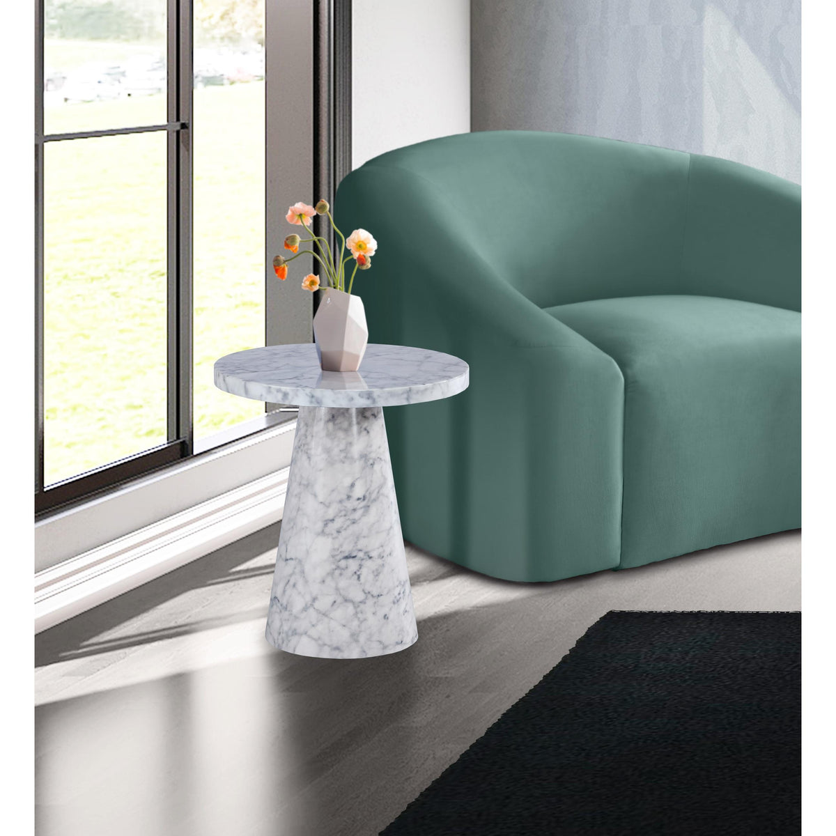 Meridian Omni White Faux Marble End Table