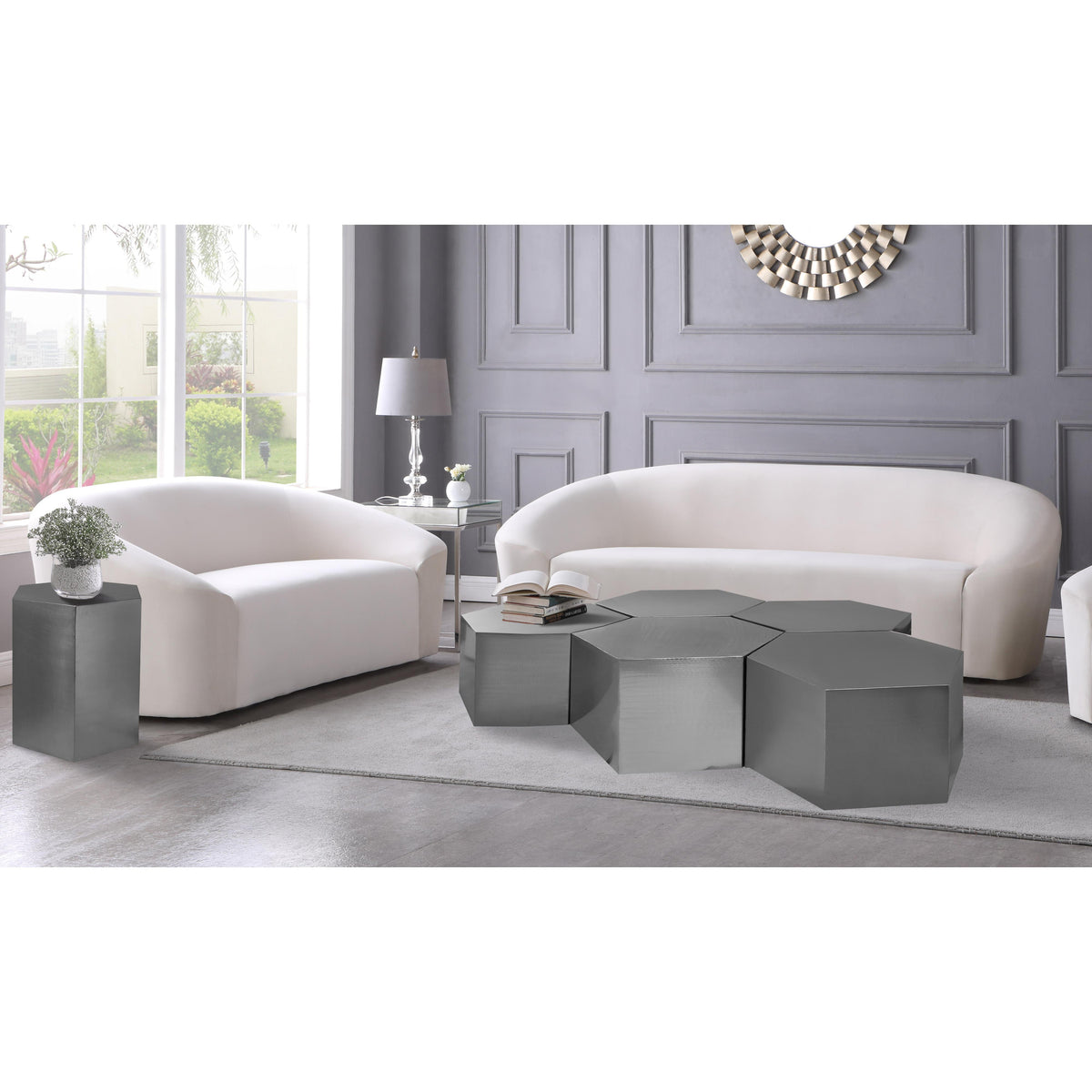 Meridian Hexagon Brushed Chrome Coffee Table