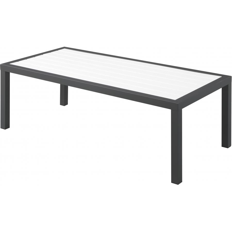 Meridian Nizuc White Wood Look Accent Paneling Outdoor Patio Aluminum Coffee Table