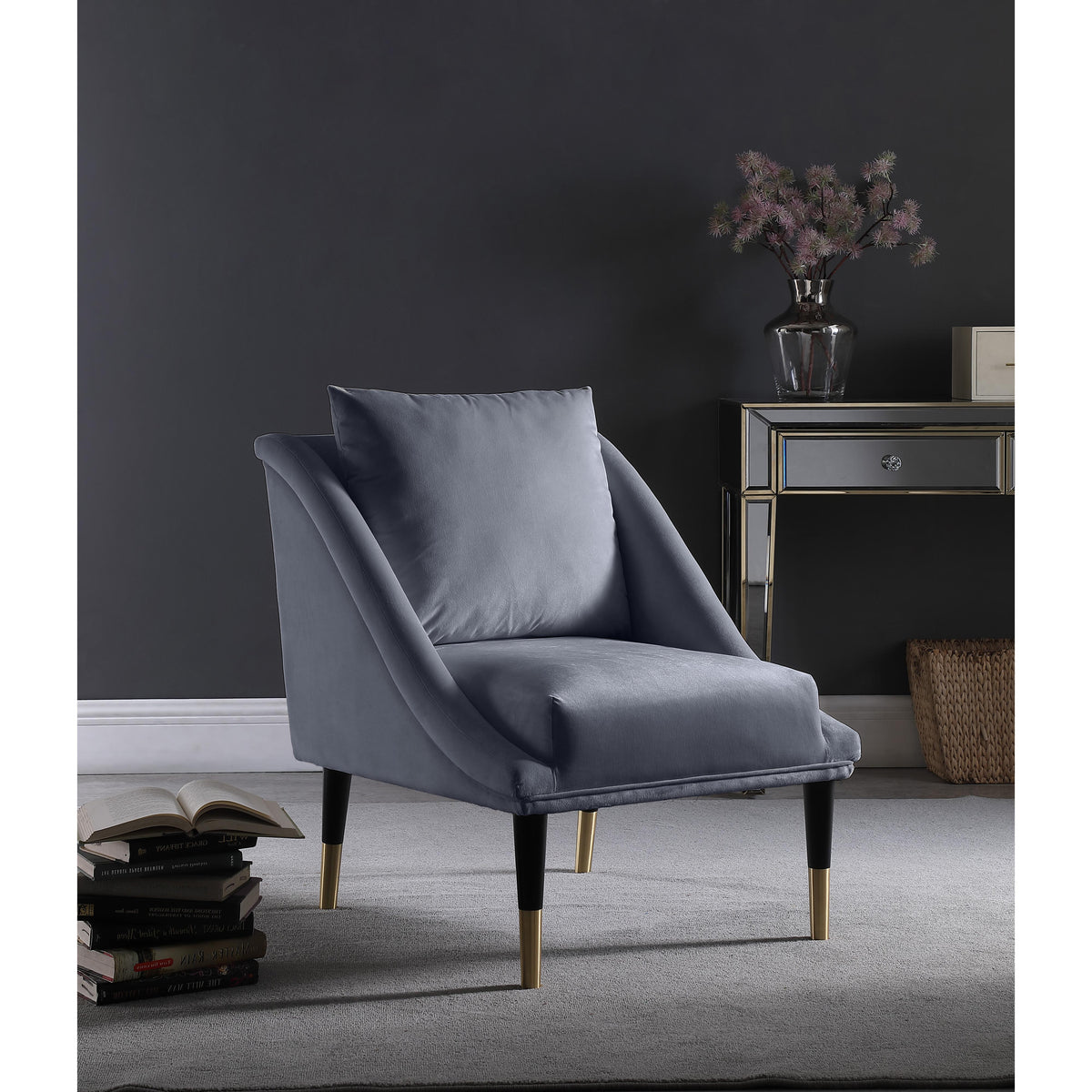 Meridian Elegante Grey Velvet Accent Chair