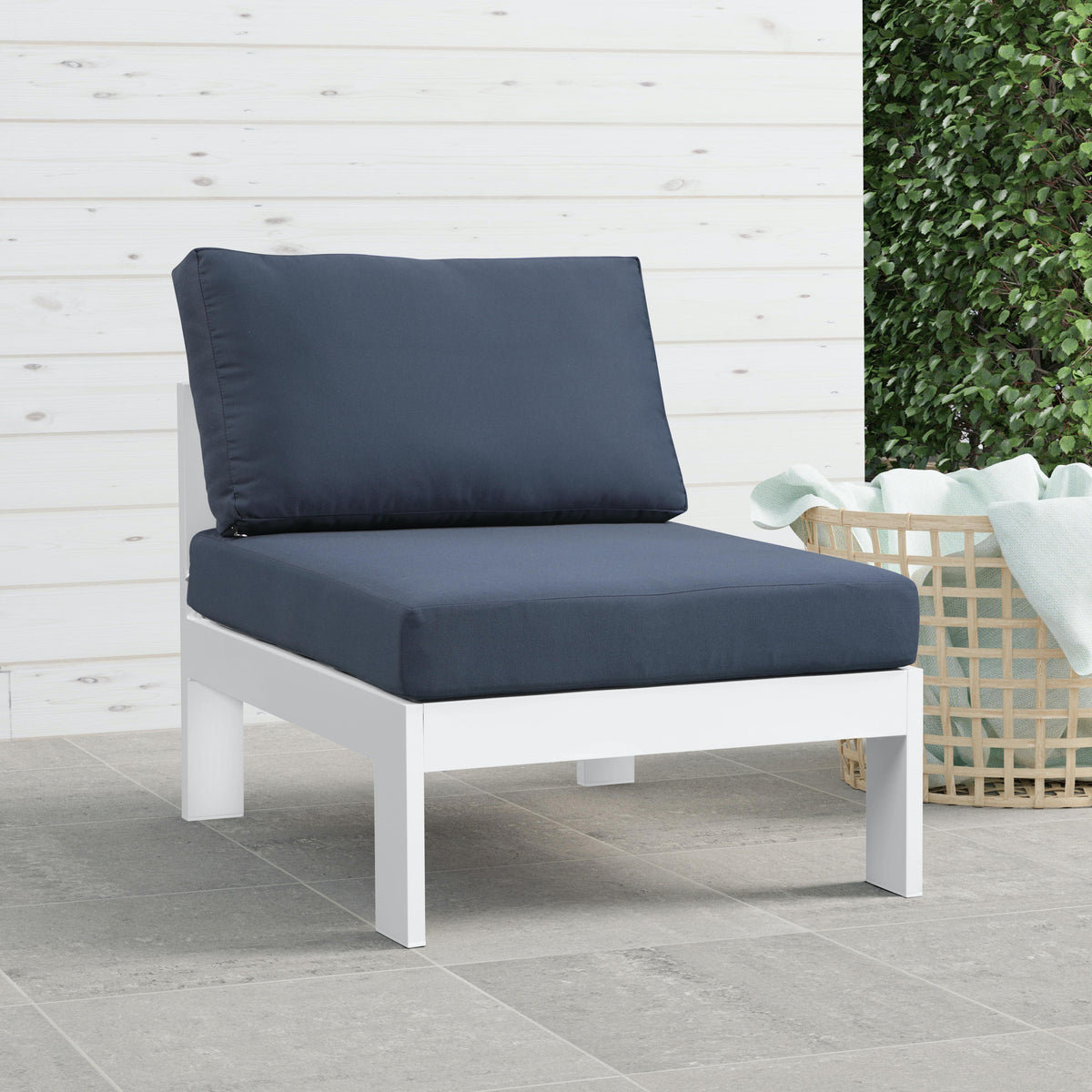 Meridian Nizuc Navy Water Resistant Fabric Outdoor Patio Aluminum Armless Chair