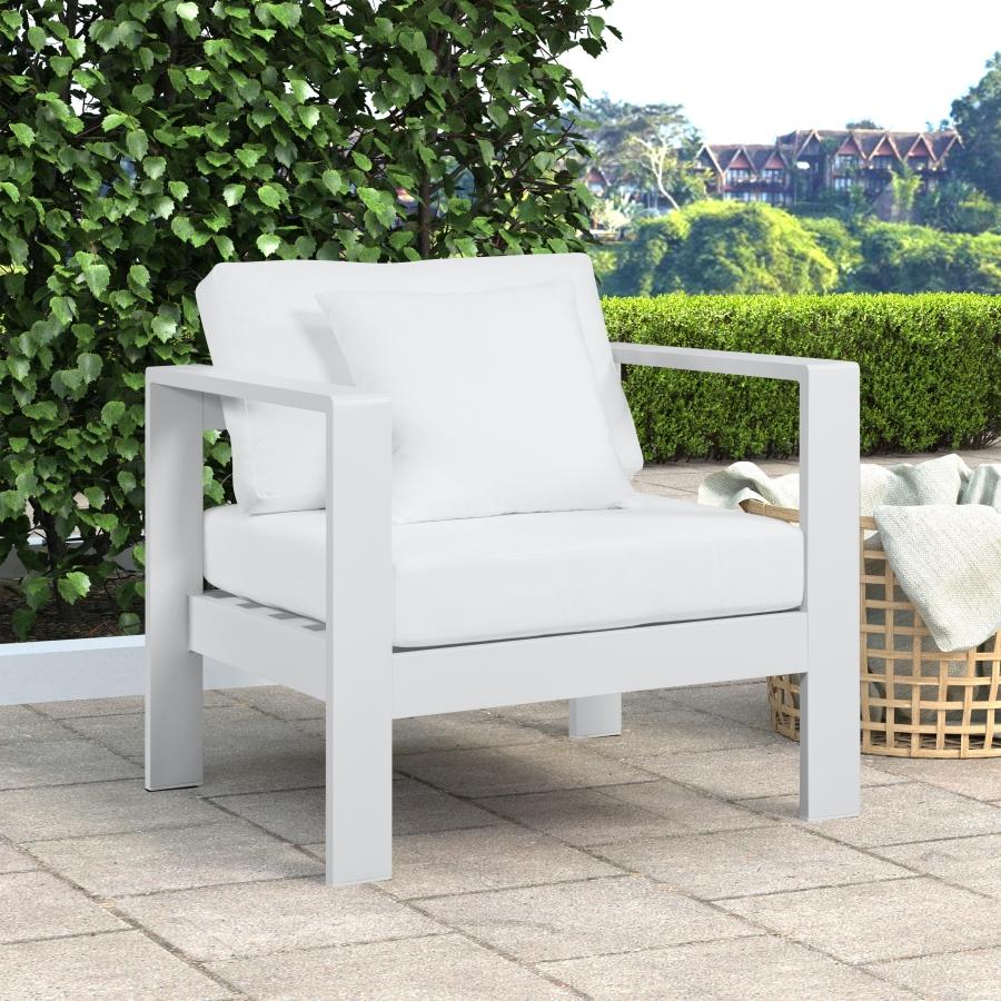 Meridian Nizuc White Water Resistant Fabric Outdoor Patio Aluminum Arm Chair