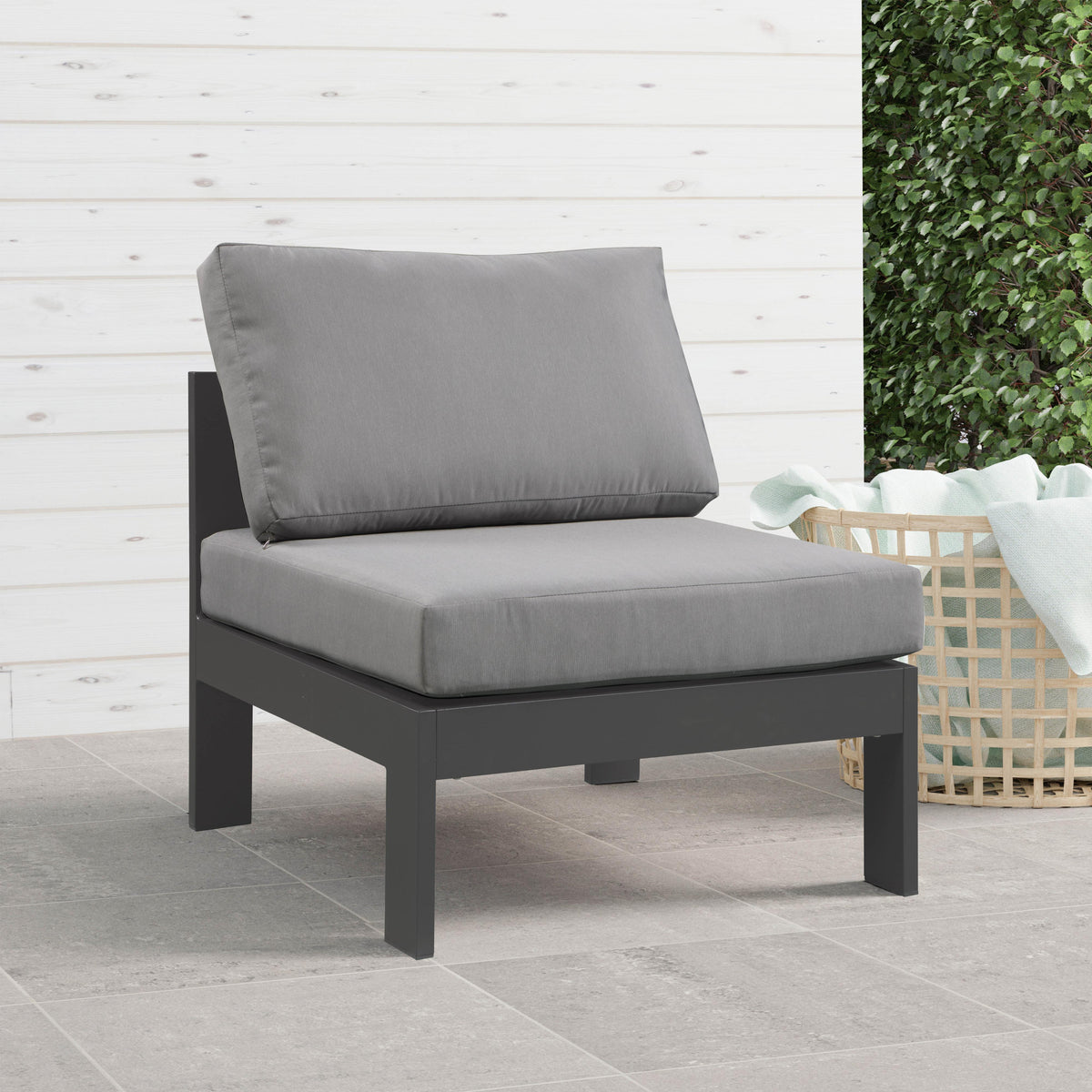 Meridian Nizuc Grey Water Resistant Fabric Outdoor Patio Aluminum Armless Chair