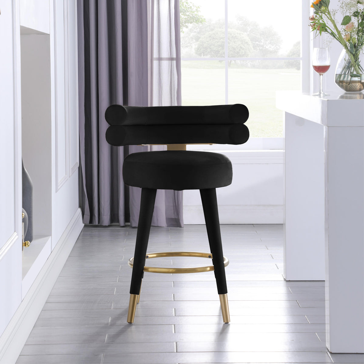 Meridian Fitzroy Black Velvet Counter Stool