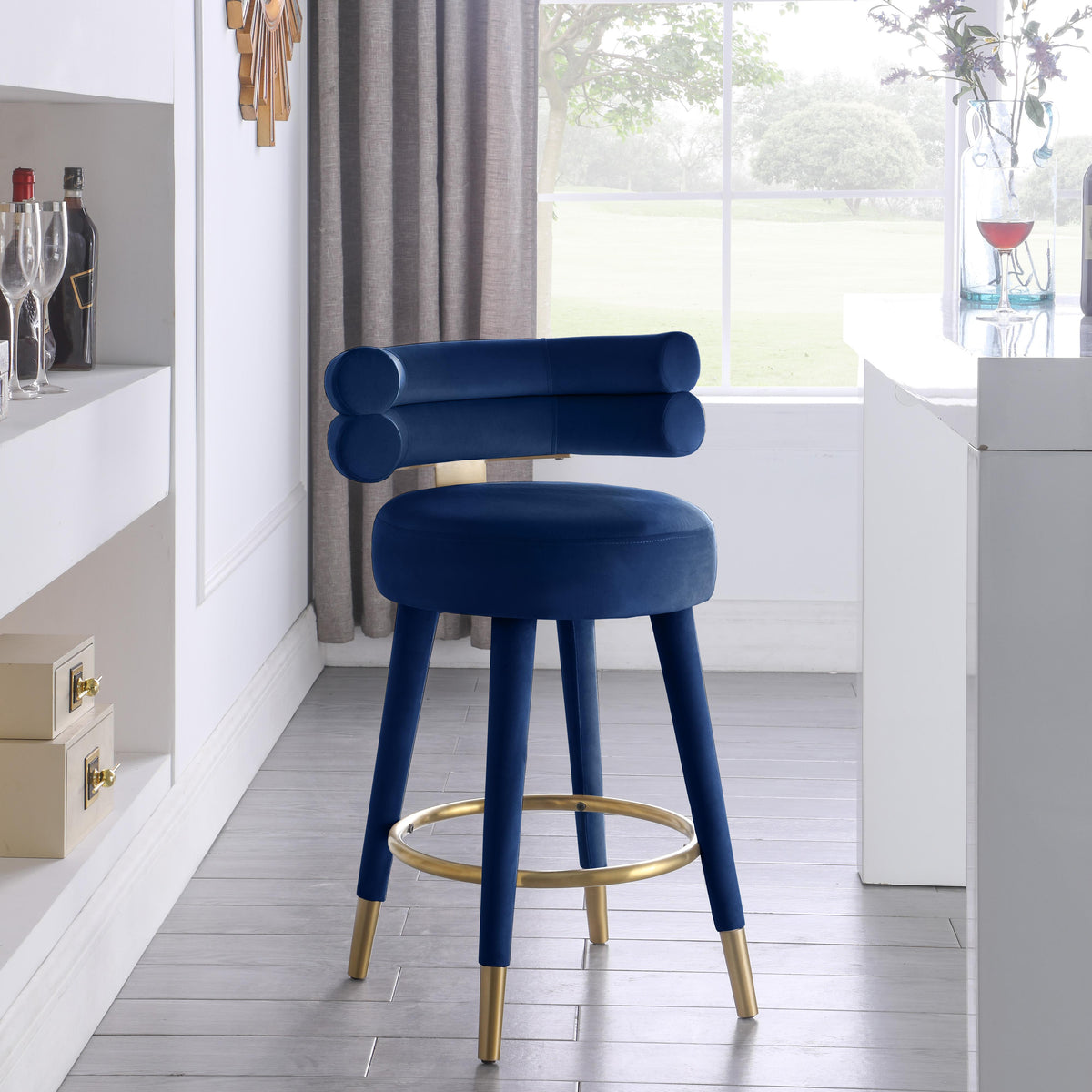 Meridian Fitzroy Navy Velvet Counter Stool