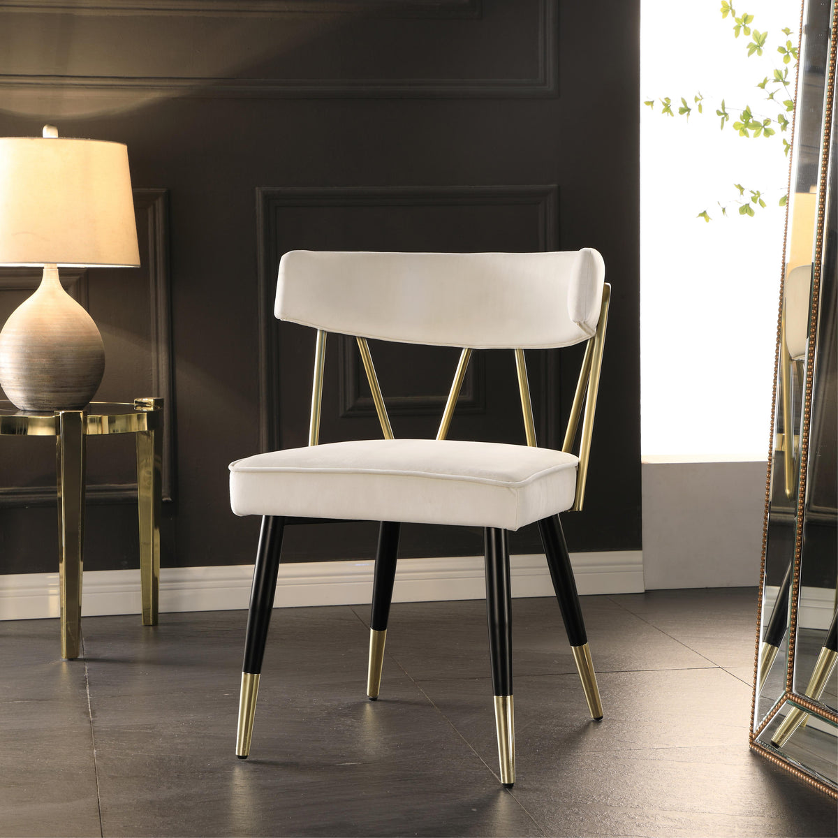 Meridian Rheingold Cream Velvet Dining Chair
