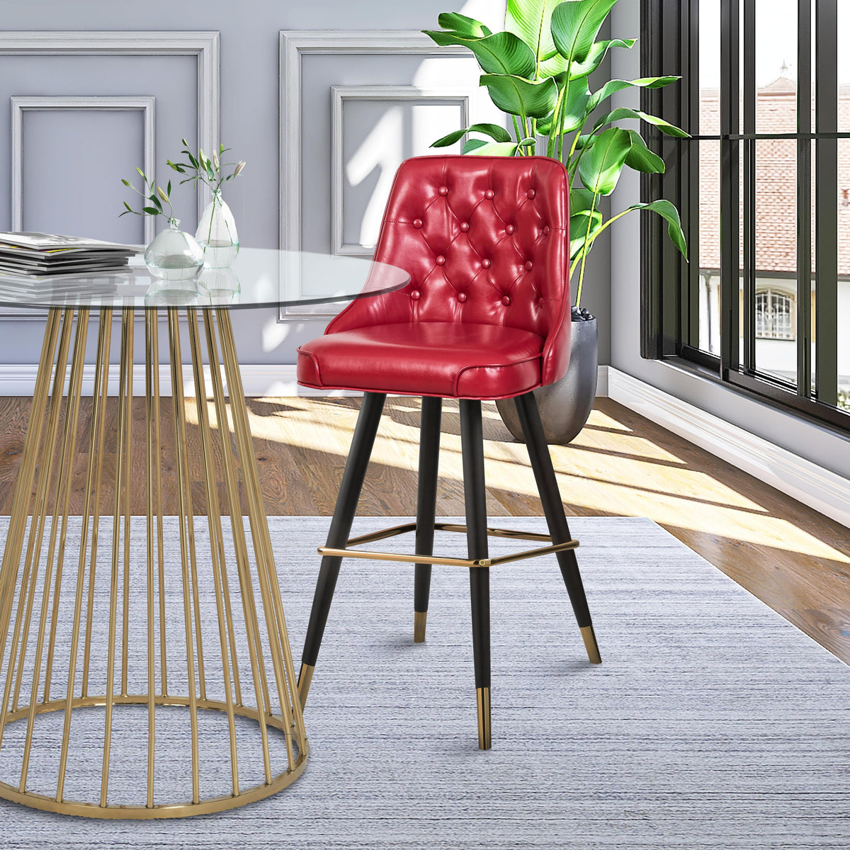 Meridian Portnoy Red Vegan Leather Counter/Bar Stool