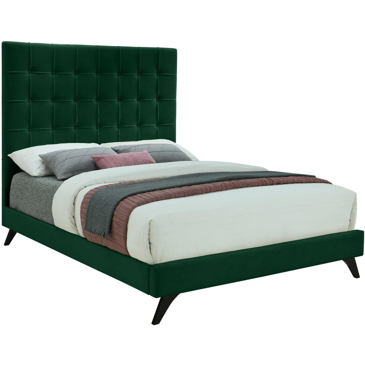 Meridian Elly Green Velvet Queen Bed