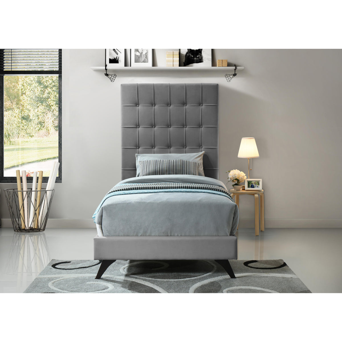 Meridian Elly Grey Velvet Twin Bed